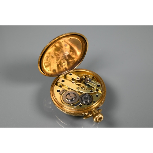 321 - A small 18K French pocket watch, with engraved gilt dial, crown wind, 33 mm dia., all-in 37.5g