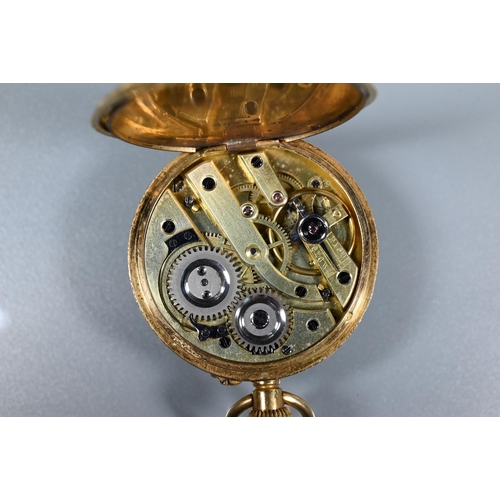 321 - A small 18K French pocket watch, with engraved gilt dial, crown wind, 33 mm dia., all-in 37.5g