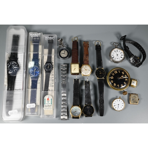 323 - Three vintage Swatch watches, boxed and a/f to/w an Ingersoll 8-day car clock; a Smiths Astral wrist... 