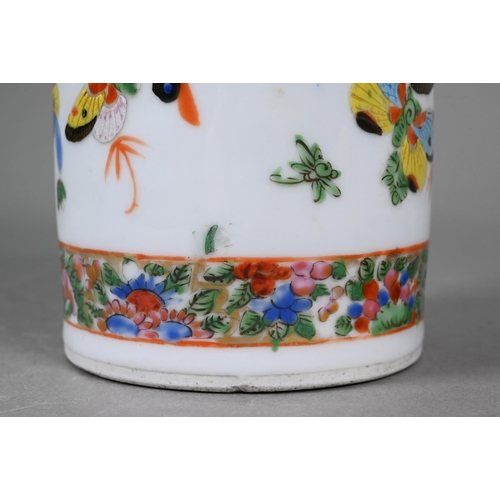 336 - A 19th century Chinese cylindrical sleeve vase painted in bright polychrome enamels with a kaleidosc... 