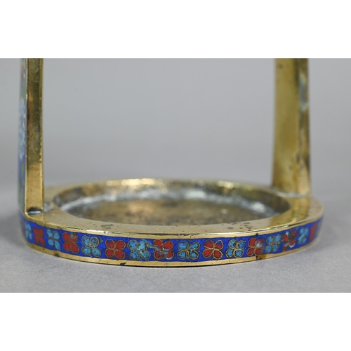 344 - A 19th century Chinese bronze cloisonne stirrup with floral decoration in polychrome enamels, late Q... 