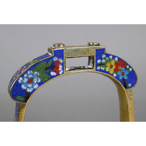 344 - A 19th century Chinese bronze cloisonne stirrup with floral decoration in polychrome enamels, late Q... 