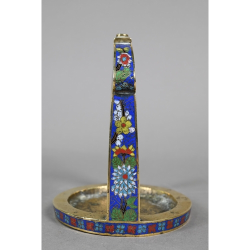 344 - A 19th century Chinese bronze cloisonne stirrup with floral decoration in polychrome enamels, late Q... 