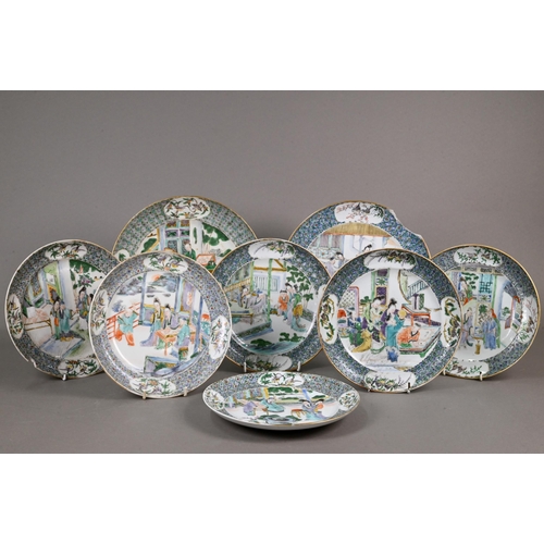 345 - Eight 19th century Chinese famille verte plates ( 2 x 25 cm diameter & 6 x 20 cm diameter) paint... 