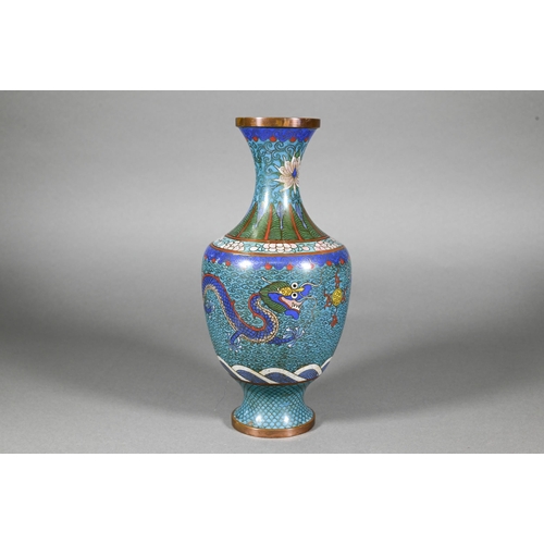 349 - A late 19th or early 20th century Chinese cloisonne blue ground vase decorated in polychrome enamels... 