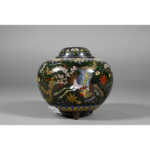 349 - A late 19th or early 20th century Chinese cloisonne blue ground vase decorated in polychrome enamels... 