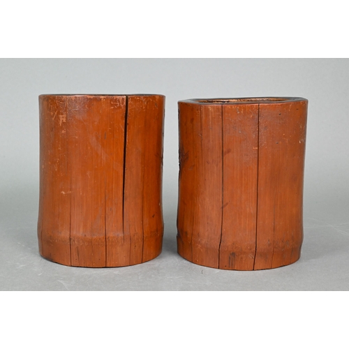 351 - Two pairs of late 19th or early 20th century Chinese bamboo brush pots, late Qing or Republic period... 