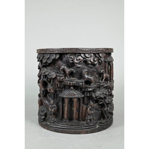 352 - A large late 18th or early 19th century Chinese hardwood (possibly Zitan) 'Orchid Pavillion' brush p... 