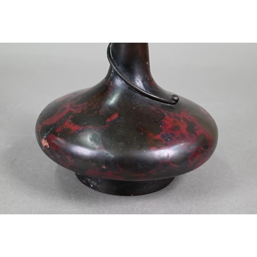 356 - A pair of 19th century Japanese murashido red-splashed bronze dragon vases with compressed globular ... 