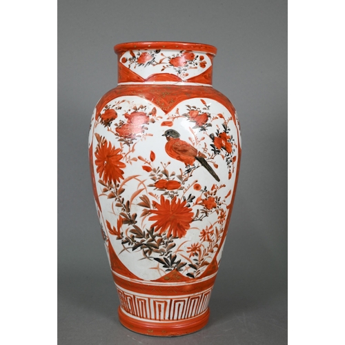 358 - A pair of 19th century Japanese Kutani vases, Meiji period (1868-1912) painted with panels of flower... 