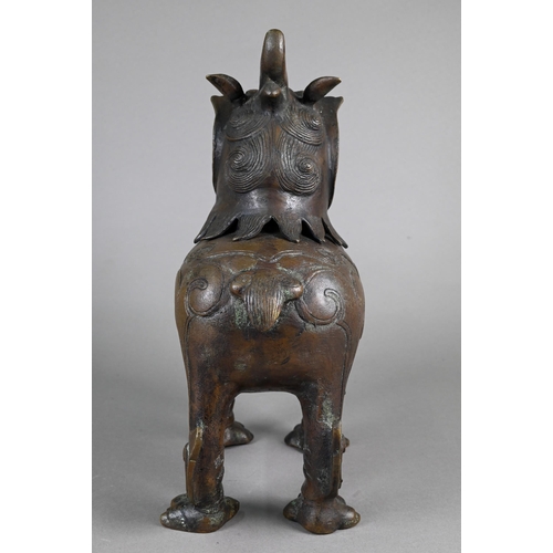 363 - A Chinese bronze Luduan-form mythical beast censer in the Yuan/Ming dynasty manner, cast standing fo... 