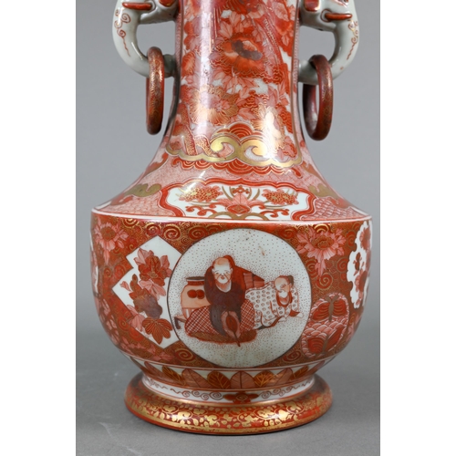 369 - A pair of 19th century Japanese Kutani vases, Meiji period (1868-1912) with elephant mask loose ring... 