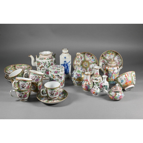 370 - A collection of 19th century Chinese Canton famille rose ceramics including six teacups, nine saucer... 