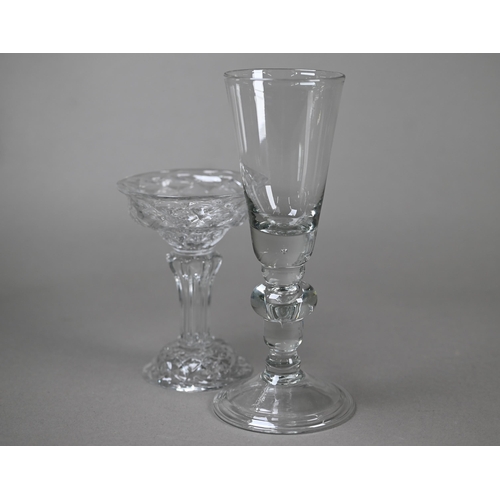 527 - A 19th Century pressed dessert glass with scale design on tapering octagonal stem and domed foot wit... 