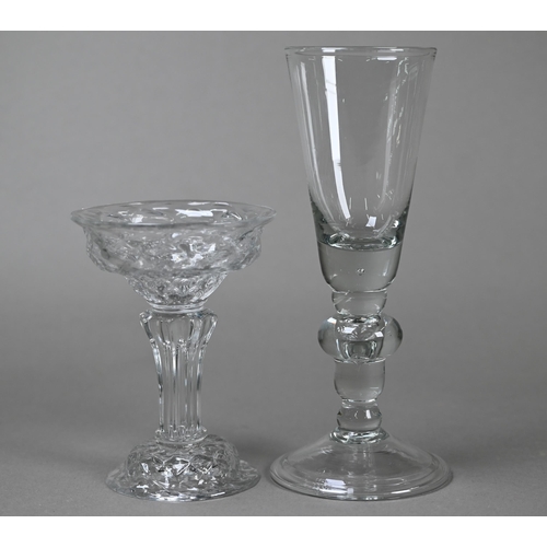 527 - A 19th Century pressed dessert glass with scale design on tapering octagonal stem and domed foot wit... 