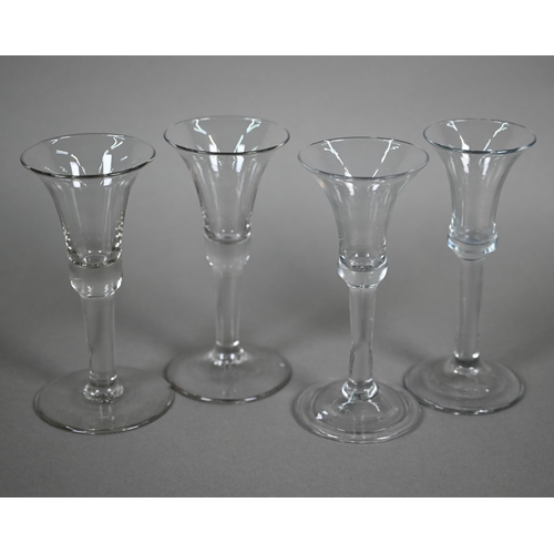 530 - A Georgian drinking glass with waisted bell bowl, plain stem and conical foot with folded rim, 15.8 ... 