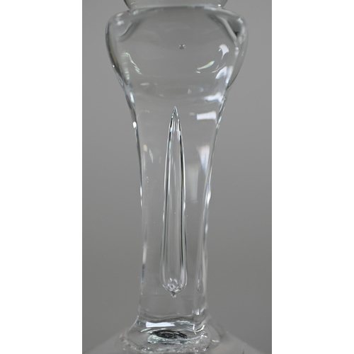 534 - An ale glass with tapering flute bowl on plain stem and domed and folded foot, 29 cm, to/w a glass w... 