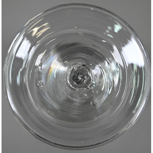 534 - An ale glass with tapering flute bowl on plain stem and domed and folded foot, 29 cm, to/w a glass w... 