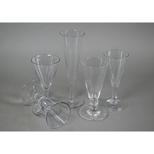 535 - Five various ale glasses with funnel bowls - one with conical foot and one with folded foot, 19 - 13... 