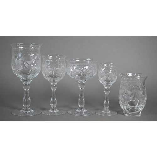 555 - A part suite of Webb cut drinking glasses and other matching wares, comprising six each red wine, ch... 