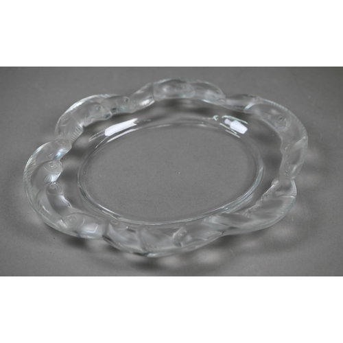 560 - A Lalique glass Piriac lobed dish, the frosted rim moulded with fish, etched print mark, 27.5 x 23 c... 