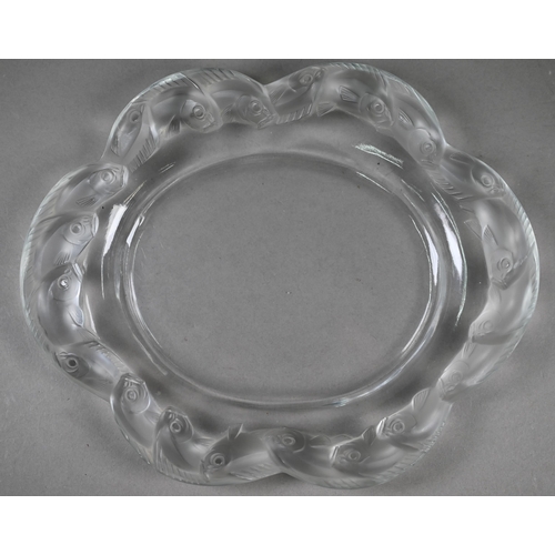 560 - A Lalique glass Piriac lobed dish, the frosted rim moulded with fish, etched print mark, 27.5 x 23 c... 