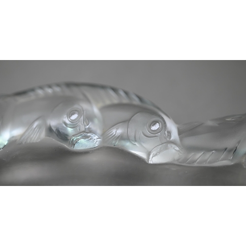 560 - A Lalique glass Piriac lobed dish, the frosted rim moulded with fish, etched print mark, 27.5 x 23 c... 