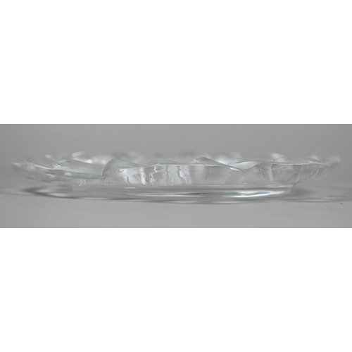 560 - A Lalique glass Piriac lobed dish, the frosted rim moulded with fish, etched print mark, 27.5 x 23 c... 