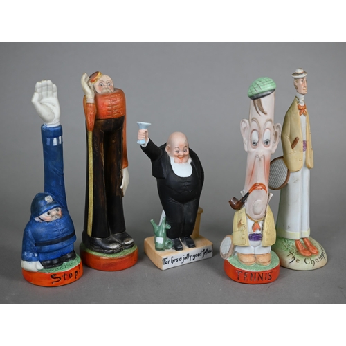 566 - Five Schafer & Vater (Germany) novelty bisque figures - Stop! (a policeman), Tennis, The Champio... 