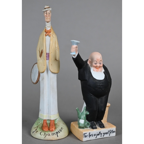 566 - Five Schafer & Vater (Germany) novelty bisque figures - Stop! (a policeman), Tennis, The Champio... 