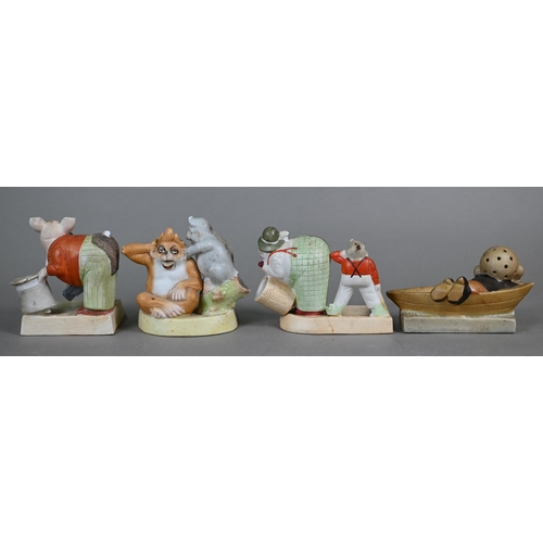 568 - Seven Schafer & Vater (Germany) novelty bisque match-pots/ashtrays - 'A Pig=Uliar= Friend', 'Scr... 