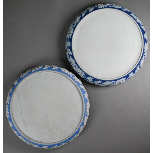 589 - Two 19th century Jasper slip cheese dishes and covers applied with classical cameos - one dark blue,... 