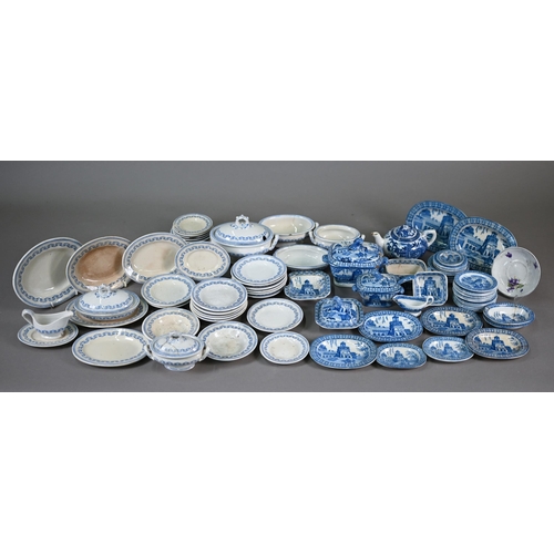 596 - A quantity of Victorian blue and white pottery 'traveller's samples' or doll's dinner ware, 87 pcs -... 