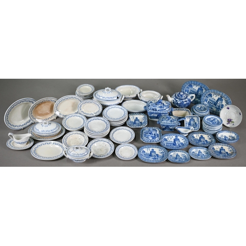 596 - A quantity of Victorian blue and white pottery 'traveller's samples' or doll's dinner ware, 87 pcs -... 