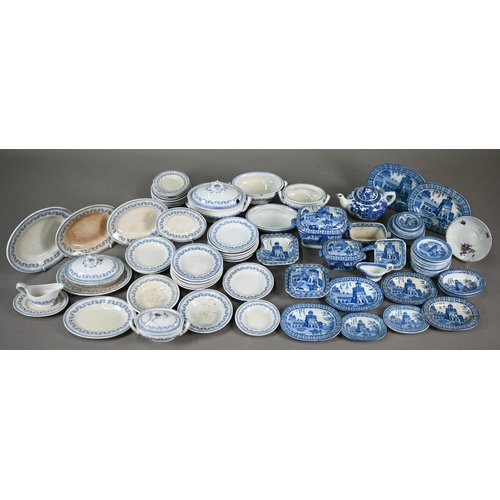 596 - A quantity of Victorian blue and white pottery 'traveller's samples' or doll's dinner ware, 87 pcs -... 