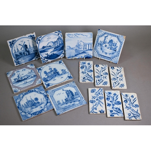 600 - Eight 18th century Dutch Delft tiles painted with coastal landscapes and shipping, 13 cm square, to/... 