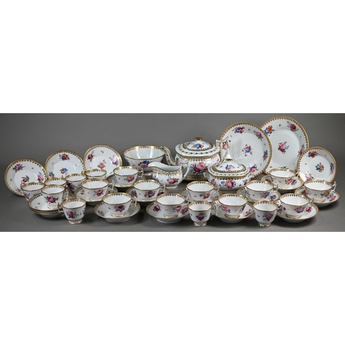 602 - A Regency Staffordshire china part tea service with floral painted and gilded decoration, comprising... 