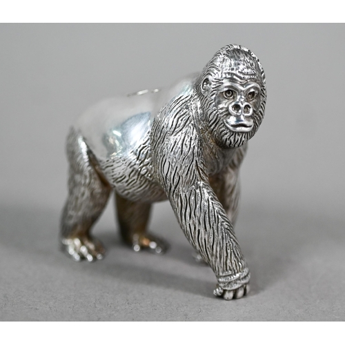 64 - Patrick Mavros (Zimbabwe): a heavy cast silver gorilla, date letter S, 10.6oz, 6cm high