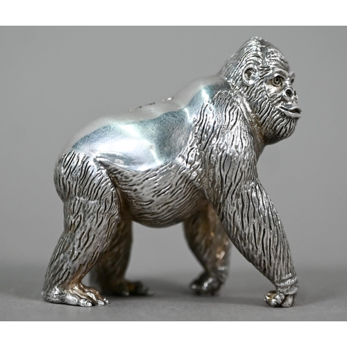 64 - Patrick Mavros (Zimbabwe): a heavy cast silver gorilla, date letter S, 10.6oz, 6cm high