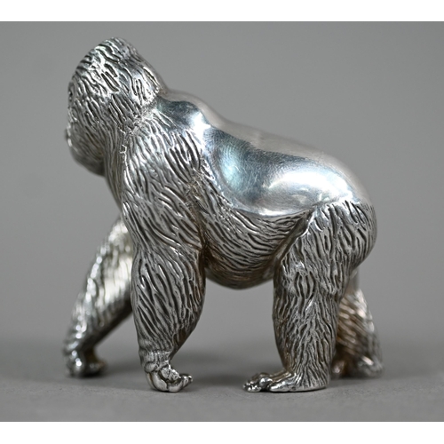 64 - Patrick Mavros (Zimbabwe): a heavy cast silver gorilla, date letter S, 10.6oz, 6cm high