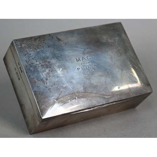 72 - An Edwardian silver playing-cards box, the green Morocco leather lining fitted with two compartments... 