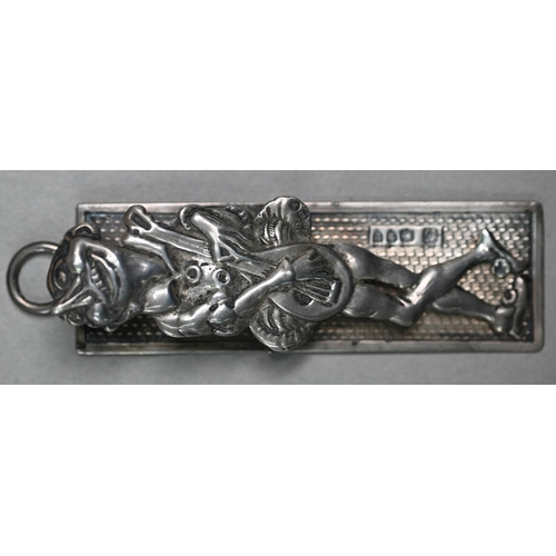 76 - A Victorian silver novelty spring-clip, featuring a humorous ecstatic troubadour, Rosenthal, Jacob &... 