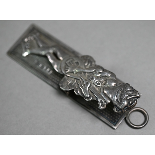 76 - A Victorian silver novelty spring-clip, featuring a humorous ecstatic troubadour, Rosenthal, Jacob &... 