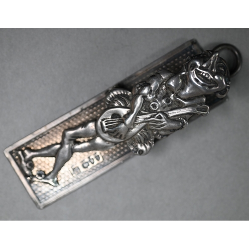 76 - A Victorian silver novelty spring-clip, featuring a humorous ecstatic troubadour, Rosenthal, Jacob &... 