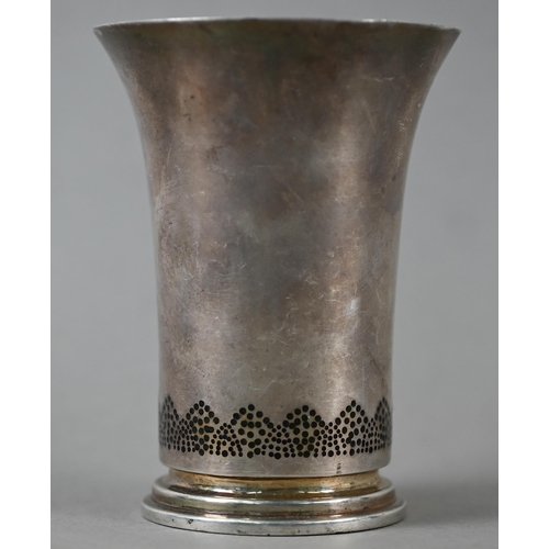 77 - Frances Loyen: a silver beaker with flared rim and gilt interior, the base pierced and decorated wit... 