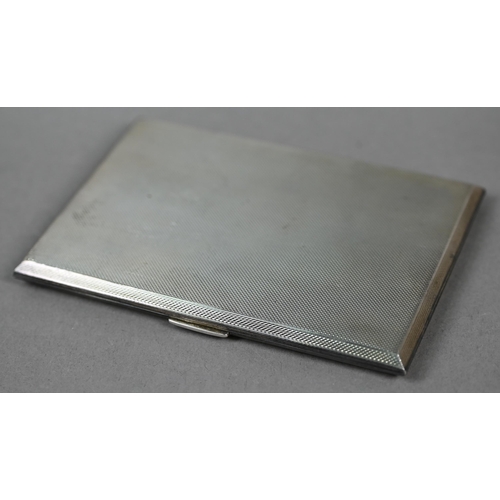 78 - A heavy quality engine-turned cigarette case, W.H. Manton Ltd, Birmingham 1957, 6oz, c/w chamois-lin... 