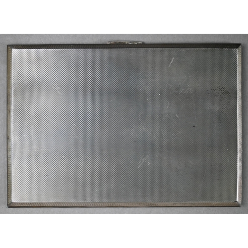 78 - A heavy quality engine-turned cigarette case, W.H. Manton Ltd, Birmingham 1957, 6oz, c/w chamois-lin... 