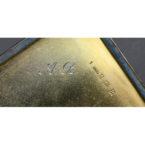 78 - A heavy quality engine-turned cigarette case, W.H. Manton Ltd, Birmingham 1957, 6oz, c/w chamois-lin... 