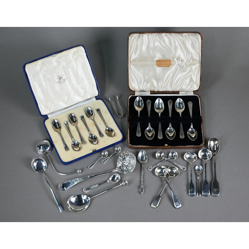 97 - Two cased sets of Art Deco silver coffee spoons, Sheffield 1936/38, to/w a quantity of Georgian, Vic... 