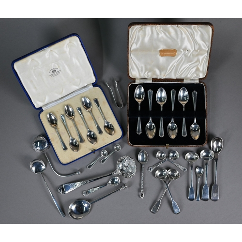 97 - Two cased sets of Art Deco silver coffee spoons, Sheffield 1936/38, to/w a quantity of Georgian, Vic... 